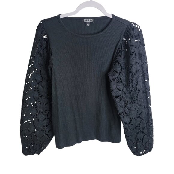 J.CREW Tops - J Crew Lace Sleeve Top Black Size Small CD270 Sheer Whimsygoth Preppy Career